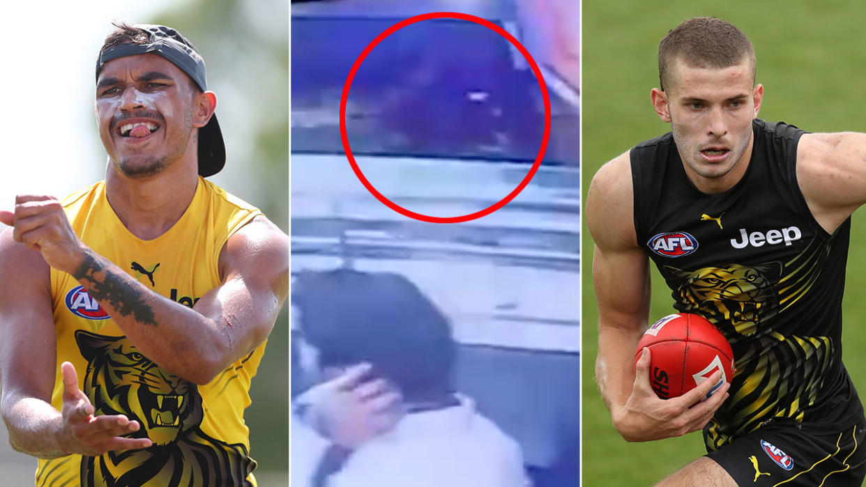 Pictured here, the CCTV footage that captured the brawl involving two Richmond AFL players.