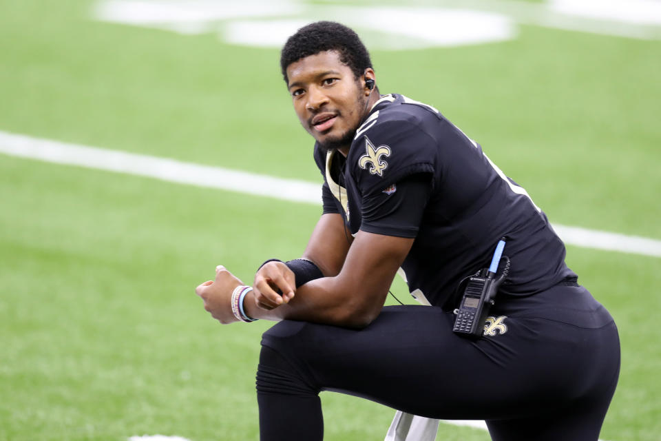 Fans can call for Jameis Winston on Twitter all they want. That doesn't mean the Saints will bench Drew Brees anytime soon. (Photo by Chris Graythen/Getty Images)
