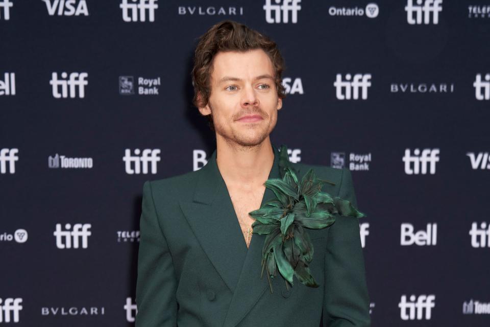 British singer-actor Harry Styles arrives for the premiere of My Policeman during the Toronto International Film Festival in Toronto, Ontario, Canada, on September 11, 2022. (Photo by Geoff Robins / AFP) (Photo by GEOFF ROBINS/AFP via Getty Images)