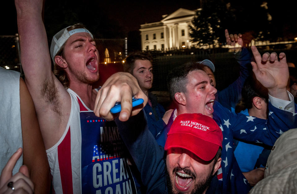 Tears and cheers as Donald Trump and Hillary Clinton supporters clash at the White House