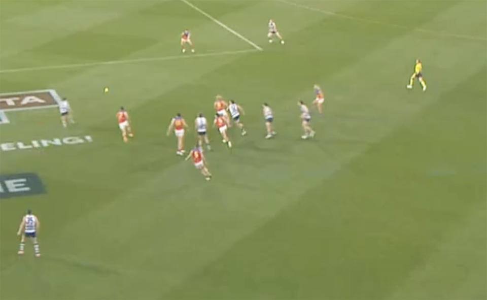 Brisbane Lions players in action against Geelong.