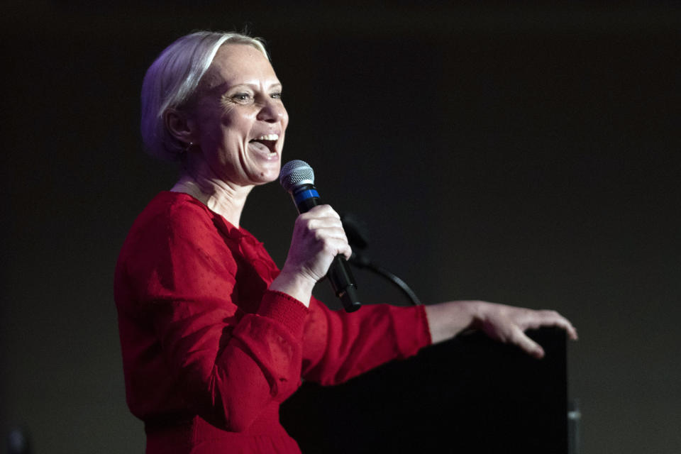 Rep. Victoria Spartz, R-Ind., speaks during a Lincoln Day Dinner, Thursday, May 2, 2024, in Noblesville, Ind. (AP Photo/Darron Cummings)