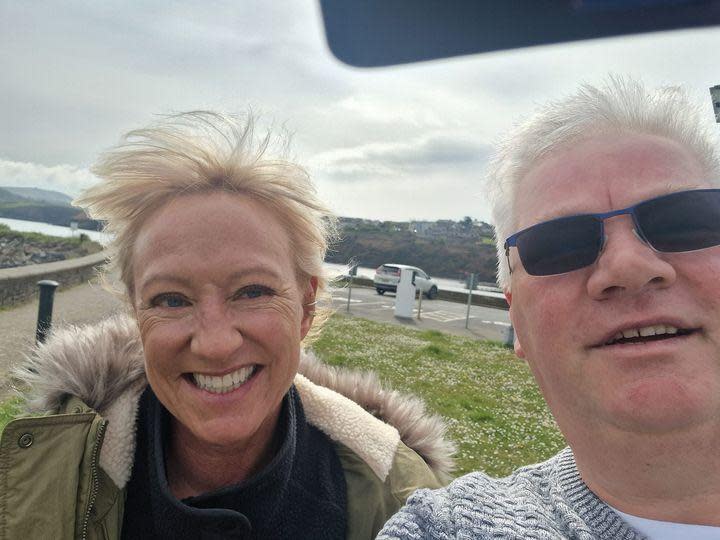 Western Telegraph: Local butcher Peter Hughes grabbed a selfie opportunity with presenter Ruth when he spotted the ITV