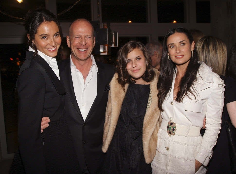 Actress Emma Hemming, actor Bruce Willis, his daughter Tallulah Belle Willis, and her mother actress Demi Moore attend the after party for the screening of 