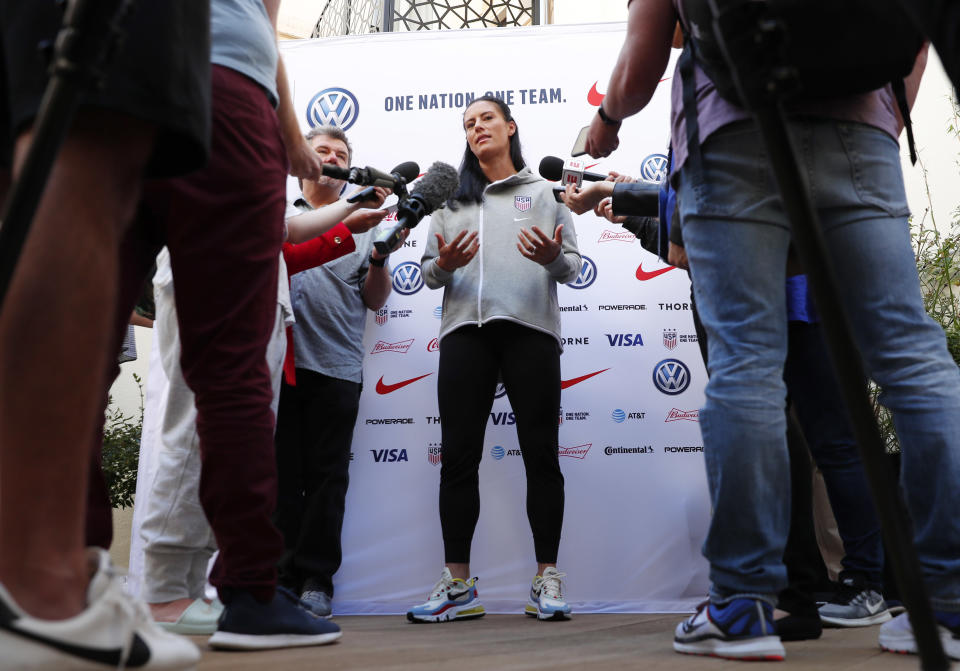 Ali Krieger answers questions on Saturday. (AP)