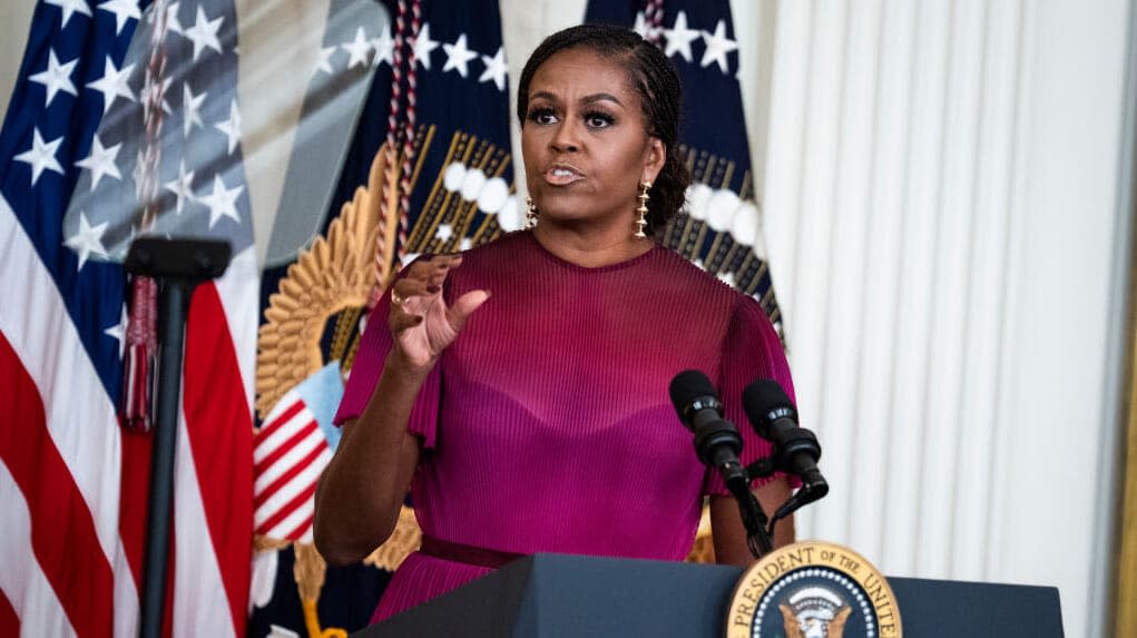 Former first lady Michelle Obama speaks during the official White House portrait unveiling ceremony for Obama and former President Barack Obama in the East Room of the White House on Wednesday, September 7, 2022. (Tom Williams/CQ-Roll Call, Inc via Getty Images)