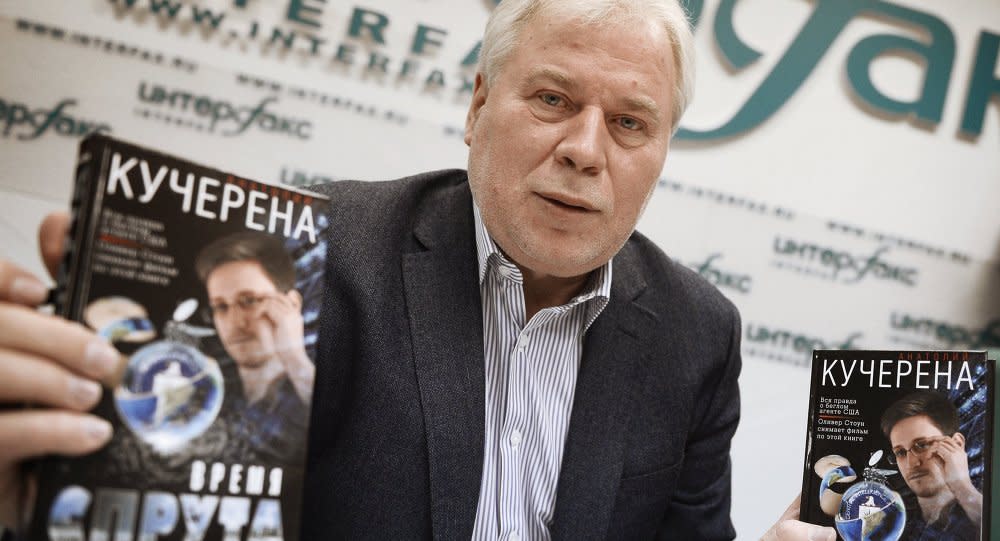 Russian lawyer Anatoly Kucherena seen at a presentation of his book titled 'Time of the Octopus.'