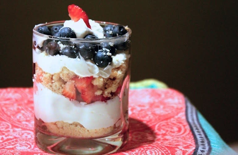 Almost TOO good. Recipe: Mini Cheesecake Parfaits with Fresh Berries 