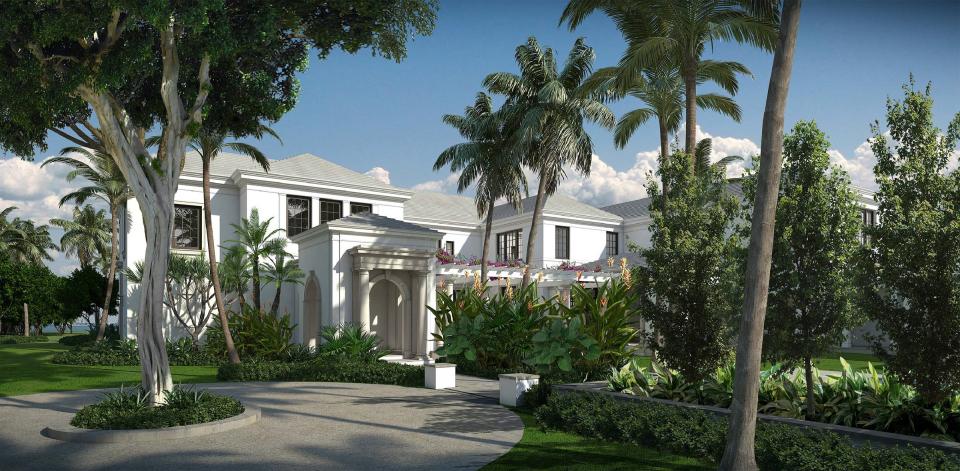 A rendering reviewed by the Palm Beach Architectural Commission shows an oceanfront house completed in 2020 and built for Linda and Paul Saville at 515 N. County Road. The property's tax bill for 2023 is $1.6 million.