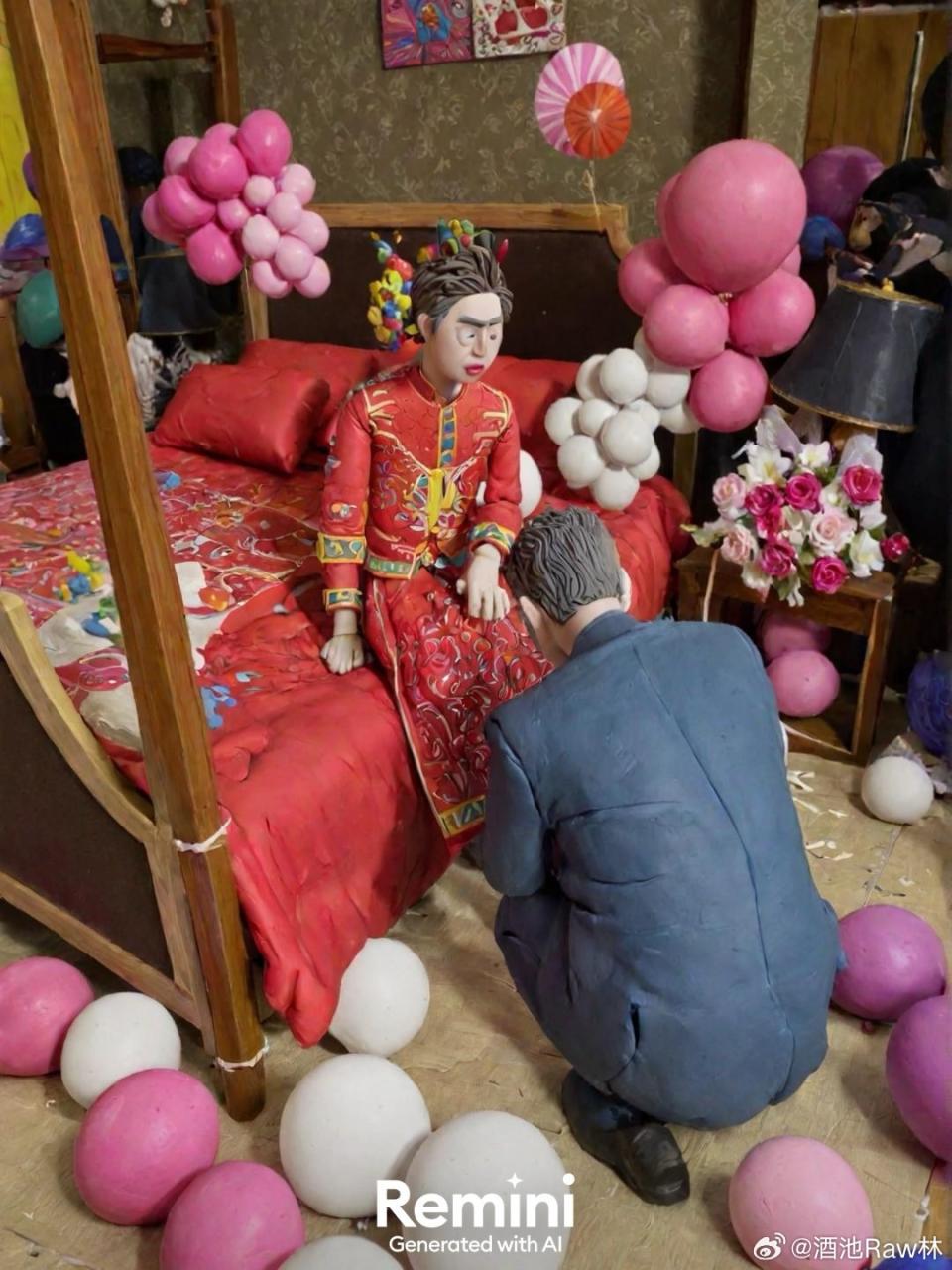 網友分享使用黏土濾鏡後的結婚現場。（圖／翻攝自微博）