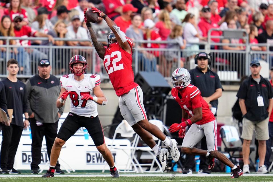 Ohio State linebacker Steele Chambers' interception was one of four turnovers the Buckeyes forced in a September game against Western Kentucky.