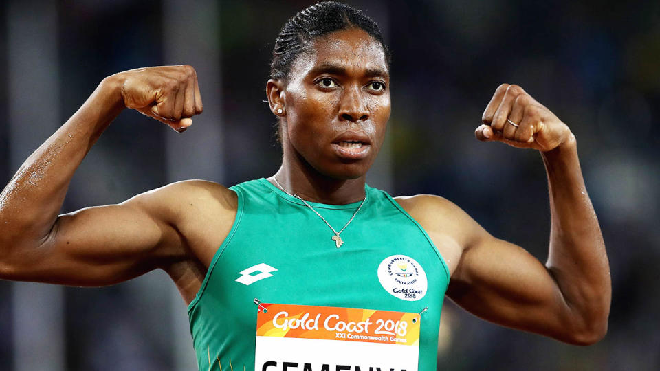 Caster Semenya celebrates winning gold in the 1500 metres at the Gold Coast 2018 Commonwealth Games. (Photo by Cameron Spencer/Getty Images)