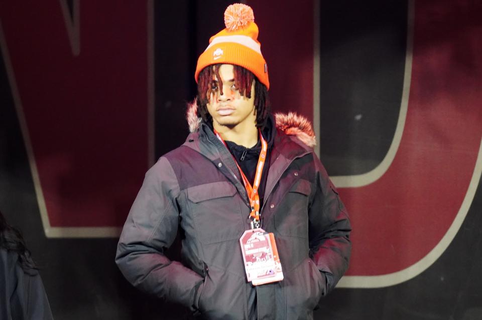 Recruit Faheem Delane visits Ohio Stadium the day of the Ohio State, Michigan State football game on Nov. 11, 2023.