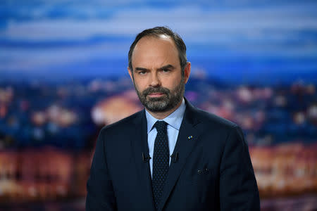 French Prime Minister Edouard Philippe poses as he makes "public order" announcements in the face of recent violent situations involving the Yellow Vest 'Gilets Jaunes' protestors across France, at the French TV channel TF1 studios in Boulogne-Billancourt, near Paris, France January 7, 2019. Eric Feferberg/Pool via REUTERS