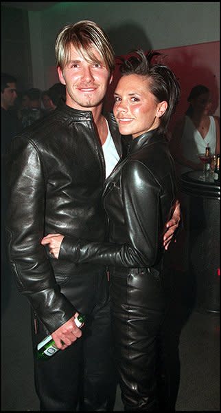 <b>David Beckham & <a href="http://uk.lifestyle.yahoo.com/photos/victoria-beckham-s-history-of-awkard-poses-slideshow/" data-ylk="slk:Victoria Beckham;elm:context_link;itc:0;sec:content-canvas;outcm:mb_qualified_link;_E:mb_qualified_link;ct:story;" class="link  yahoo-link">Victoria Beckham</a></b><br><br>Yikes. That's a lot of leather. Like a lot, a lot. Are they jumpsuits? Dear Victoria and David: "It was 1999," is not a valid excuse. Thank goodness they've both come to realize their stylish faux-pas. It'd be near impossible to find a misstep like this from them today.<b><br><br><br></b>