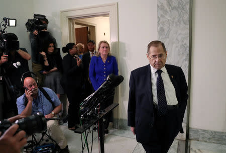 House Judiciary Committee Committee Chairman Jerry Nadler (D-NY) steps in front of the news media to make a statement with some of his colleagues after the House Judiciary Committee voted to hold U.S. Attorney General William Barr in contempt of Congress for not responding to a subpoena on Capitol Hill in Washington, U.S., May 8, 2019. REUTERS/Leah Millis