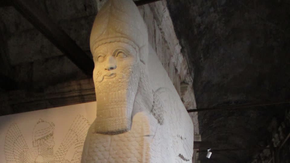 "The Bull of Nimrud," a full-sized reconstruction of the bull figure from the ancient Assyrian city Nimrud, on display in the "Reborn from Destruction" exhibition at the Colosseum in October 2016. - Klaus Blume/dpa/picture-alliance/AP