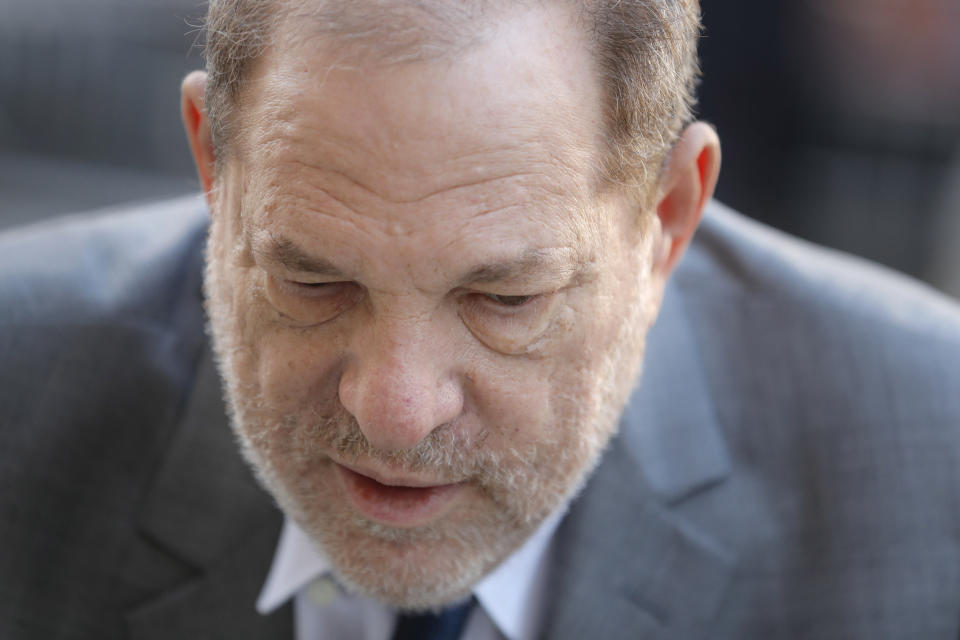 Harvey Weinstein arrives for jury selection in his trial on rape and sexual assault charges, in New York, Wednesday, Jan. 15, 2020. (AP Photo/Seth Wenig)