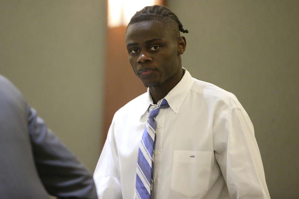 Weslie Martin, accused of burglarizing Wayne Newton's home, during his court hearing at the Regional Justice Center in Las Vegas, Tuesday, June 18, 2019. (Erik Verduzco/Las Vegas Review-Journal via AP)