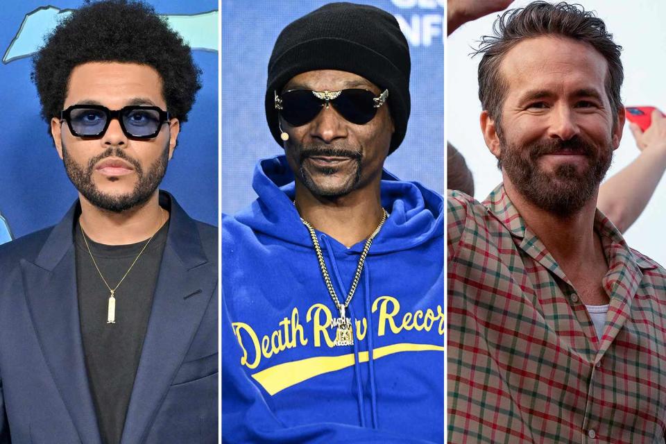 Axelle/Bauer-Griffin/FilmMagic, PATRICK T. FALLON/AFP via Getty, Christopher Furlong/Getty The Weeknd, Snoop Dogg, and Ryan Reynolds