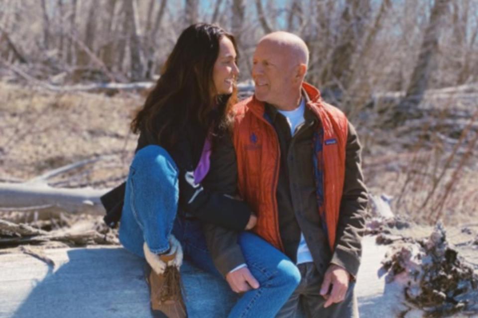 Bruce Willis appeared happy on his wood walk (Emma Heming Willis/Instagram)