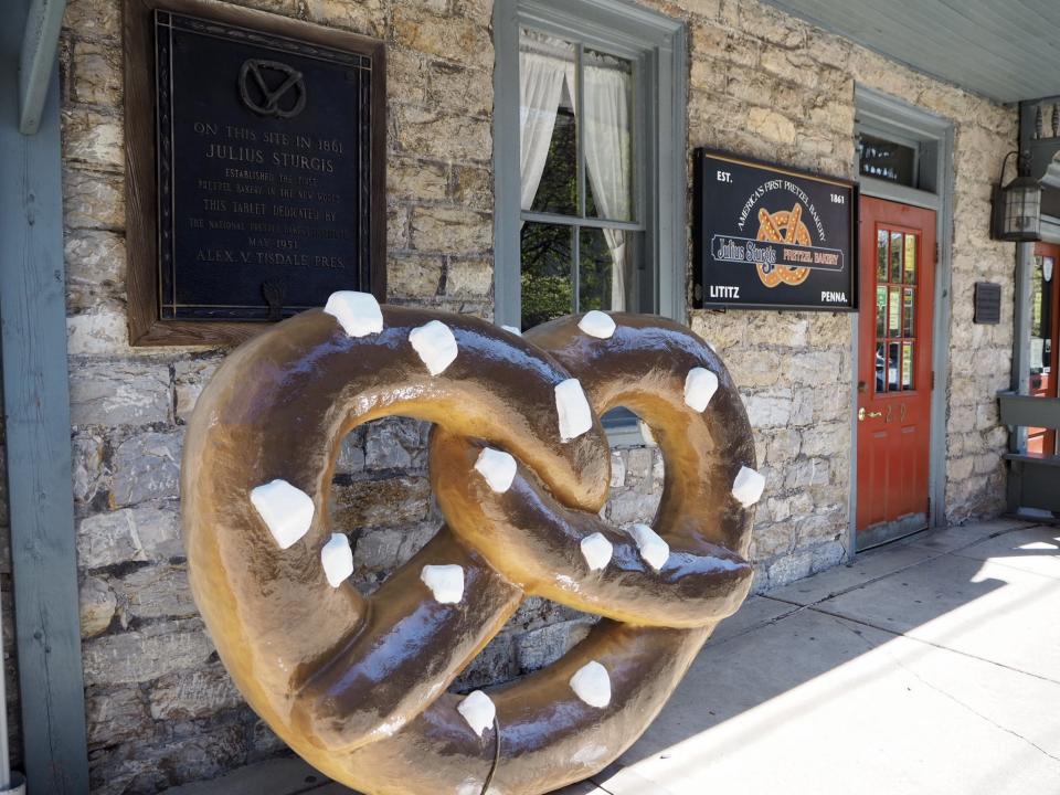 At Julius Sturgis Pretzel Bakery, the first commercial pretzel bakery in the U.S., soft pretzels made with a historical recipe are rolled out daily. (Photo: Carly Caramanna) 