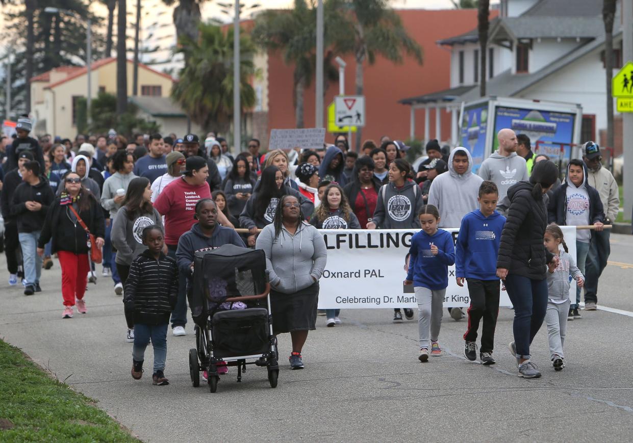 Community members from all over California participated in the freedom march to celebrate the Rev. Martin Luther King Jr. in January 2020 in Oxnard. This year's event is slated for Monday and will kick off with another march beginning at downtown Oxnard's Plaza Park at 8 a.m.
