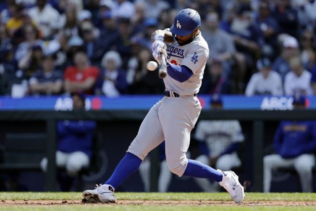 Los Angeles Dodgers' Austin Barnes celebrates a home run during the sixth  inning in Game 3 of t …