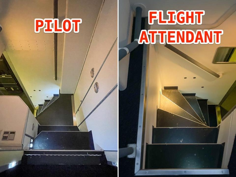 Side-by-side images of the staircases in each rest area.