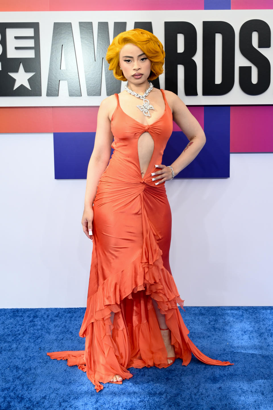 Ice Spice wore an archival Versace collection to the 2024 BET Awards at the Peacock Theater on June 30 in Los Angeles. (Photo by Michael Buckner/Variety via Getty Images)