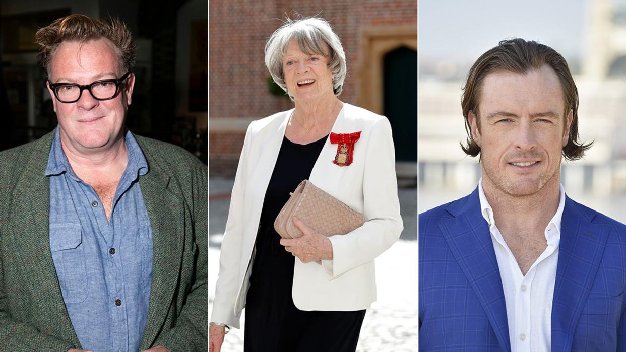 Split image of Chris Larkin, Dame Maggie Smith and Toby Stephens