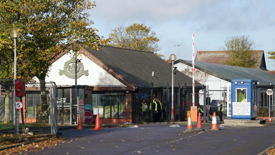 A view of the Manston immigration short-term holding facility located at the former Defence Fire Training and Development Centre in Thanet, Kent. 700 people were moved to the Manston facility for safety reasons after incendiary devices were thrown at a Border Force migrant centre in Dover on Sunday. Picture date: Monday October 31, 2022. (Photo by Gareth Fuller/PA Images via Getty Images)