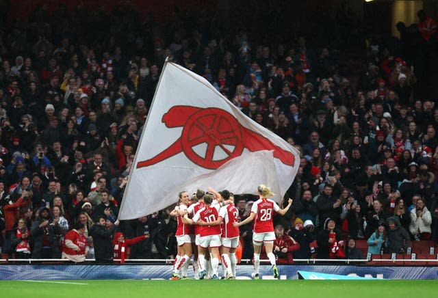 Beth Mead celebrates scoring Arsenal's opener against Chelsea at the Emirates Stadium