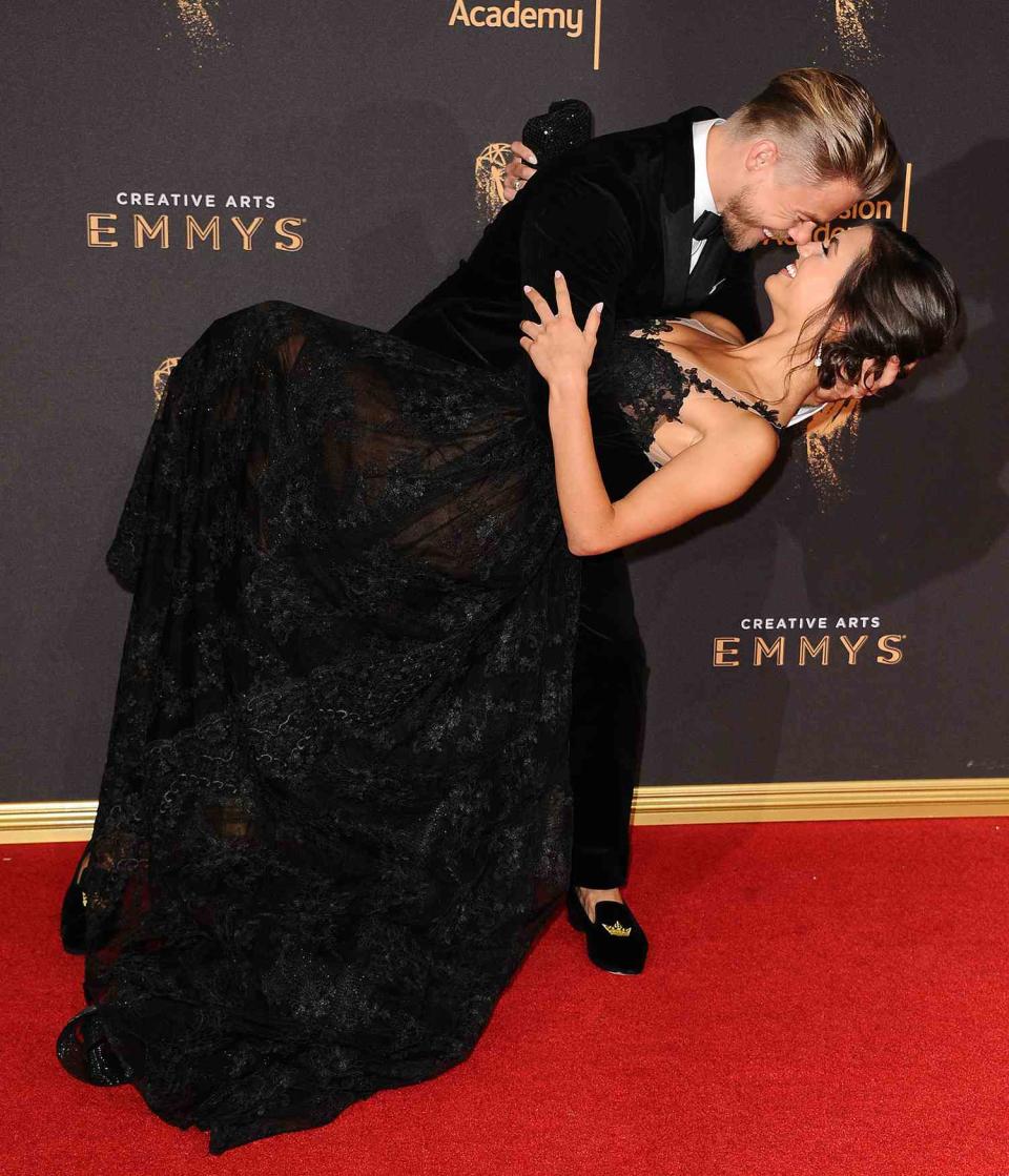 Derek Hough and Hayley Erbert attend the 2017 Creative Arts Emmy Awards at Microsoft Theater on September 9, 2017 in Los Angeles, California