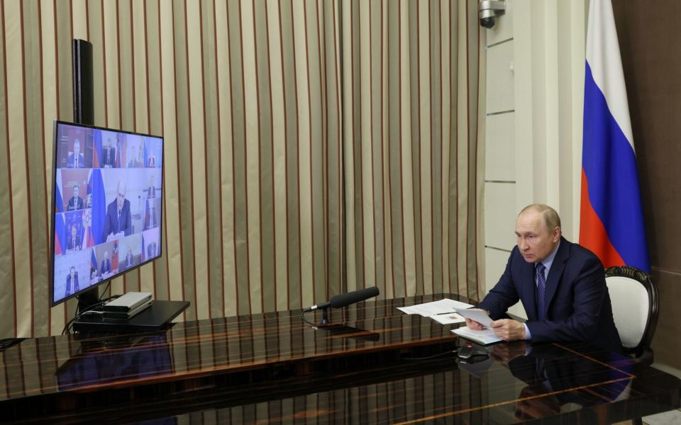 Vladimir Putin chairs a video conference meeting of the Coordination Council under the Russian Government on the needs of the Russian Armed Forces - MIKHAIL METZEL/KREMLIN POOL/SPUTNIK/EPA-EFE/Shutterstock 