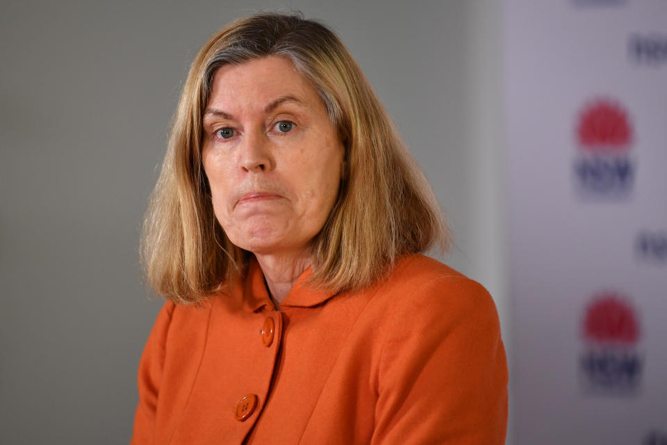 NSW Chief Health Officer Kerry Chant speaks to the media during a press conference in Sydney, Sunday. Source: AAP