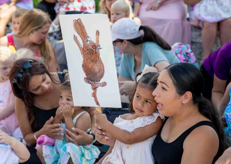 Children and their family members participate in the Preschool Story Time Peter Cottontail Day event at the Society of the Four Arts on April 6, 2023.