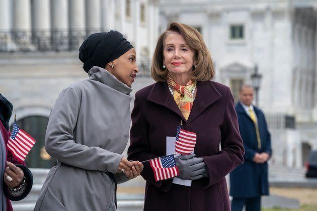 Rep. Ilhan Omar (D-Minn.), left, drew the ire of House Speaker Nancy Pelosi (D-Calif.) in 2019 for two comments about U.S.-Israel policy that sparked anti-Semitism charges. (Photo: J. Scott Applewhite/Associated Press)