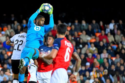 Lille goalkeeper Mike Maignan comes out to collect the ball during his team's Champions League defeat by Valencia recently