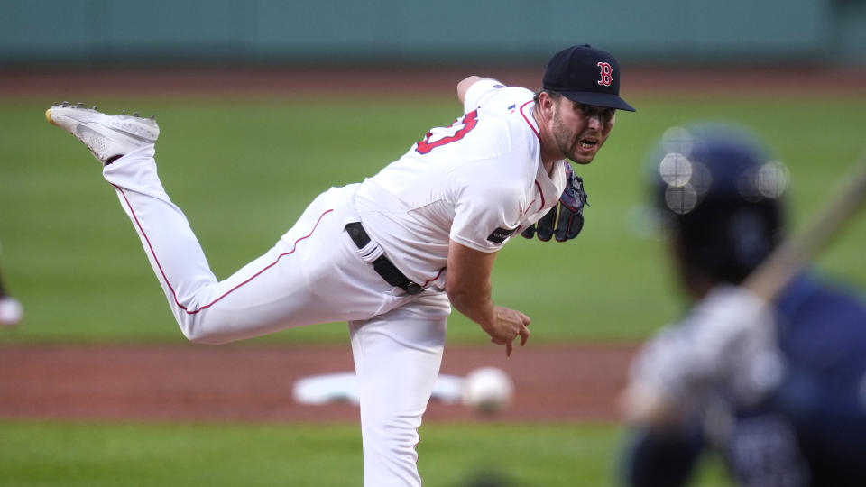 Boston Red Sox pitcher Kutter Crawford delivers during the first inning of a baseball game against the Tampa Bay Rays at Fenway Park, Monday, May 13, 2024, in Boston. (AP Photo/Charles Krupa)