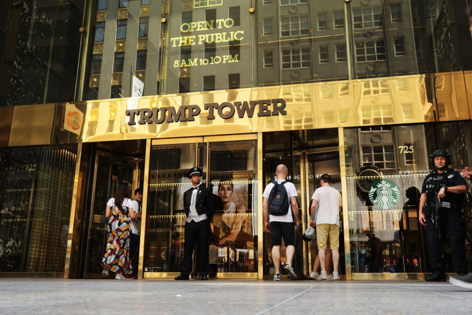 People walk by Trump Tower on Fifth Avenue in Manhattan on August 24, 2018 in New York. | Spencer Platt—Getty Images