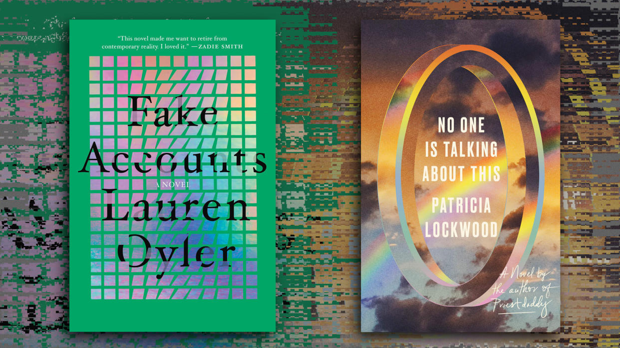 Lauren Oyler's "Fake Accounts" and Patricia Lockwood's "No One Is Talking About This" both show us our brains on social media. (Photo: Illustration: HuffPost; Photos: Harper Collins, Riverhead Books)