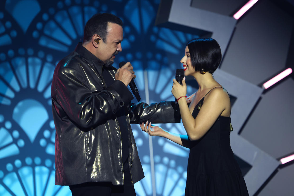 Pepe Aguilar y Ángela Aguilar juntos en España en el 2023. (Photo by Rodrigo Varela/Getty Images for Latin Recording Academy)