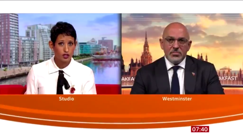 <p>Naga Munchetty took on Nadhim Zahawi in the fiery debate</p> (BBC)