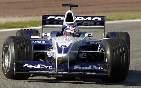 Colombian Formula One driver of BMW-Williams Juan Pablo Montoya takes a bend during test sessions with the new FW24 race car at Montmelo race track outside Barcelona on Monday, 28 January 2002 - Credit: EFE