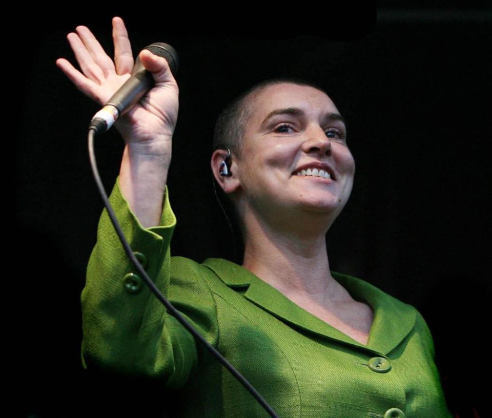 a smiling sinead o’connor takes to the stage in 2008 for the finale of the Africa Day celebrations at Dublin Castle