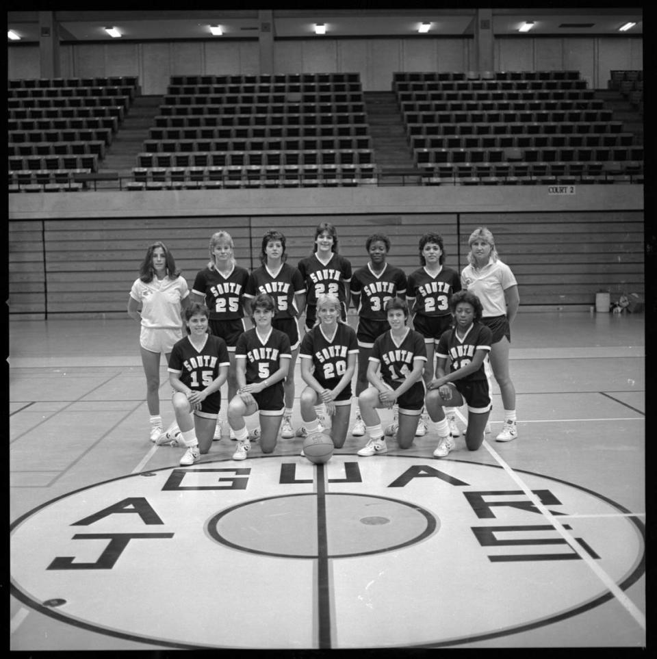 Madeline Pumariega, 22, top center, Women’s Basketball Team, South Campus, Miami Dade College, 1980s.