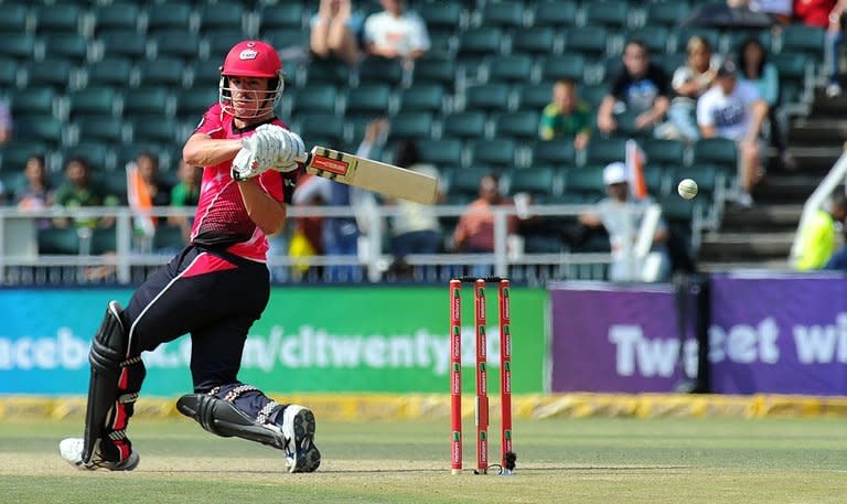 Moises Henriques plays a shot during a Champions League game between the Chennai Super Kings and his Sydney Sixers in Johannesburg on October 14, 2012. Henriques is the latest newcomer to get his chance for Australia's one-day team after a thrashing by Sri Lanka and an ear-bashing over selection policy from former stars