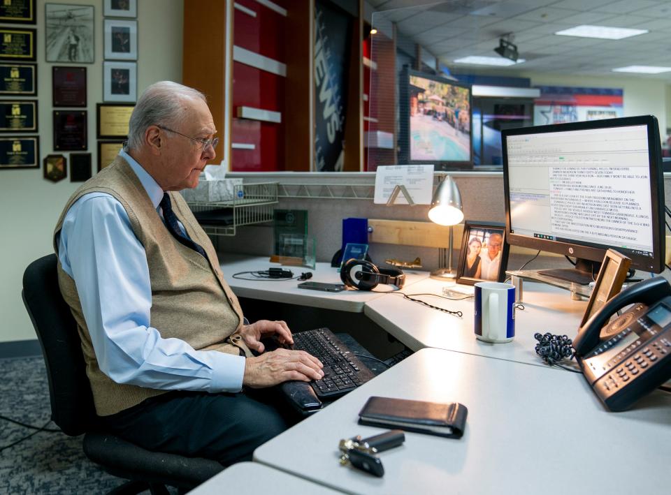 WEHT Lead Anchor Anchor Brad Byrd prepares for the evening Eyewitness News Tuesday, March 14, 2023. 