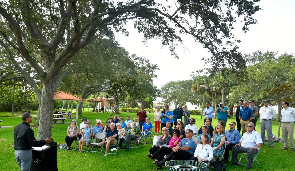  The Celebration of Projects and Partnerships Benefitting the Indian River Lagoon was held July 10 at Front Street Park in Melbourne. Several speakers, including elected officials participated. 